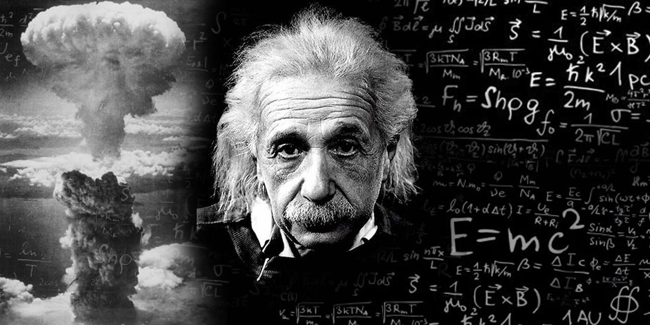 Einstein tableau noir plein de formule et bombe atomique étoiles Part.2-Atlaneastro