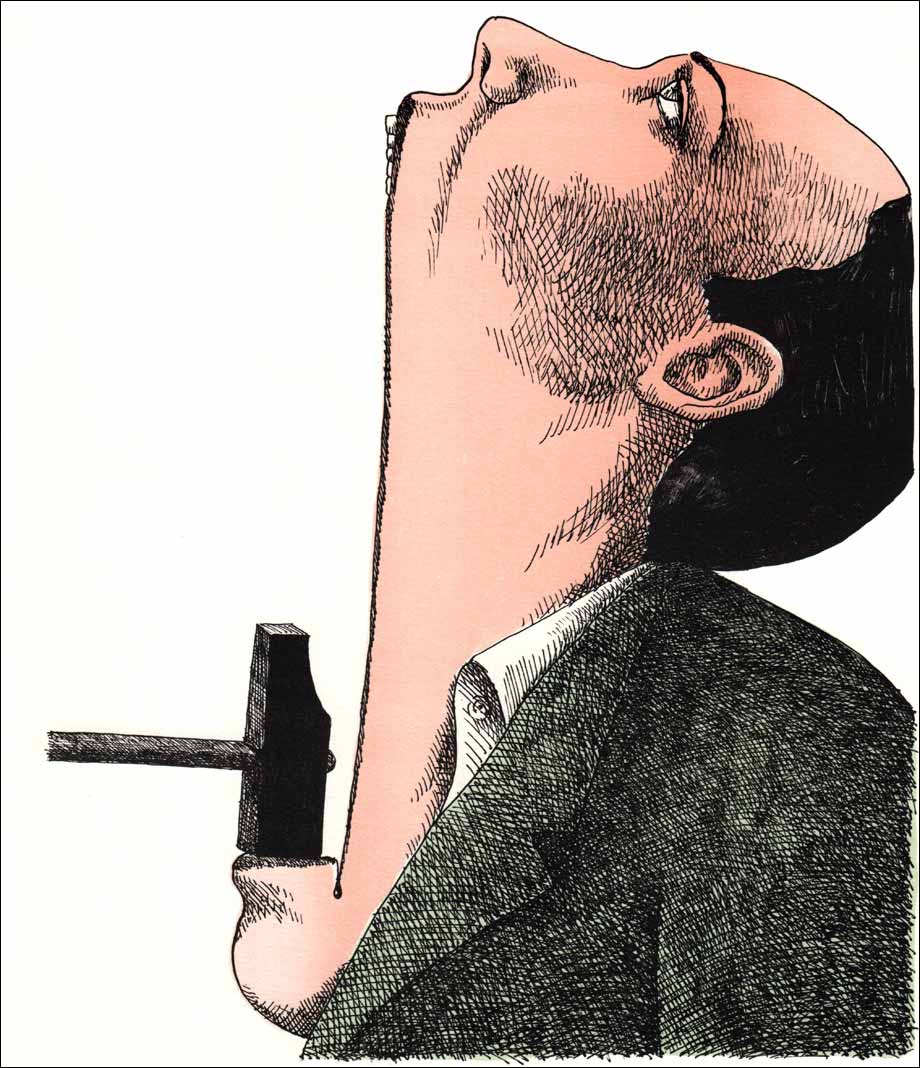 Roland Topor dessin surréaliste homme marteau et bouche Part.1-Atlaneastro