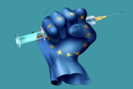 vaccin 1 poing représentant le drapeau européen tenant 1 seringue Part.6-Atlaneastro