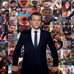 Emmanuel Macron devant les photos des gueules cassés