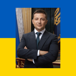 Volodymyr Zelensky dans le drapeau de l'Ukraine Part.1-Atlaneastro