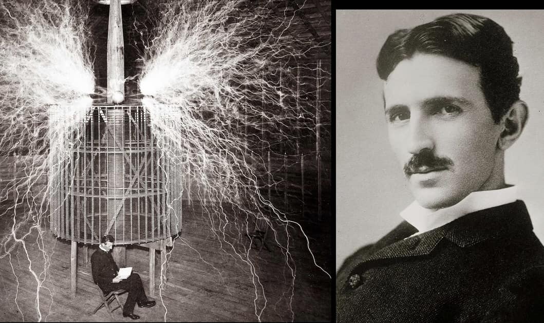 Nicolas Tesla photo noir et blanc et étincelles Part.1-Atlaneastro